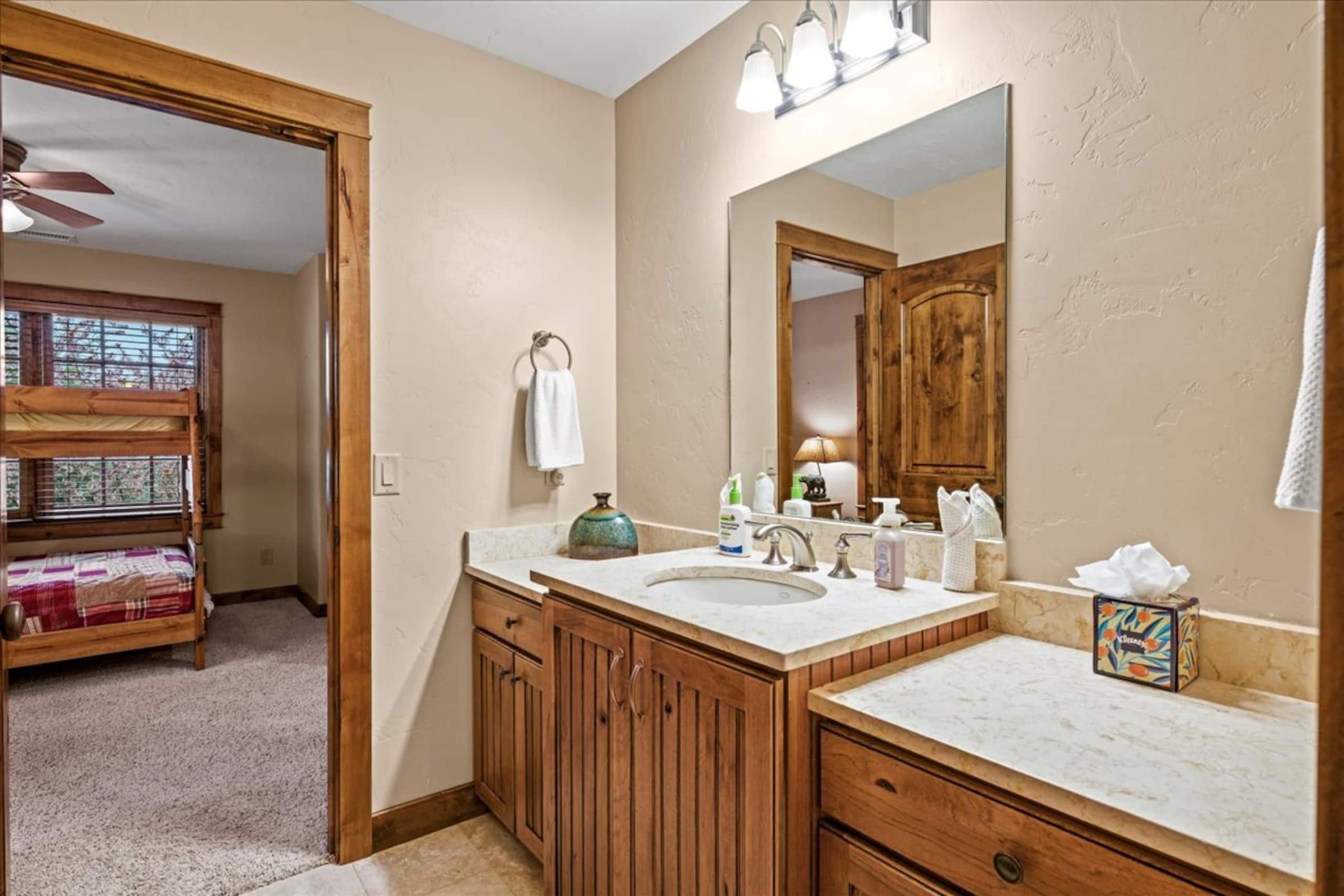 The Jack-and-Jill bath, with the door to the bunk room